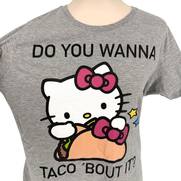 Sanrio Hello Kitty Short Sleeve Top Size XL Do You Wanna Taco 'Bout It? Gray EUC - Picture 3 of 9